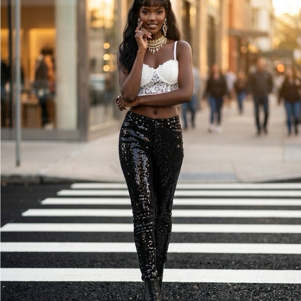 Blank NYC Black Sequin Skinny Pants